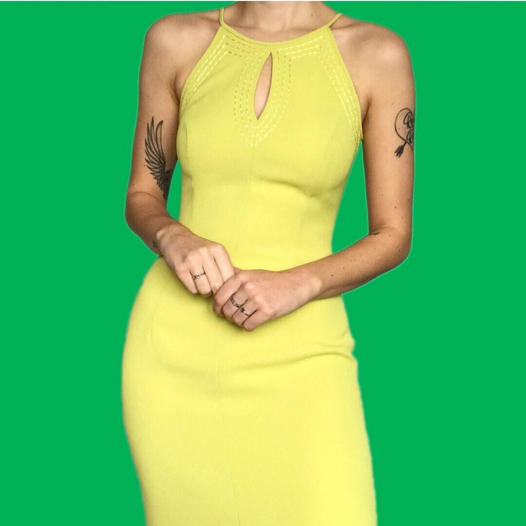 Beautiful vintage lime green fitted evening dress UK S