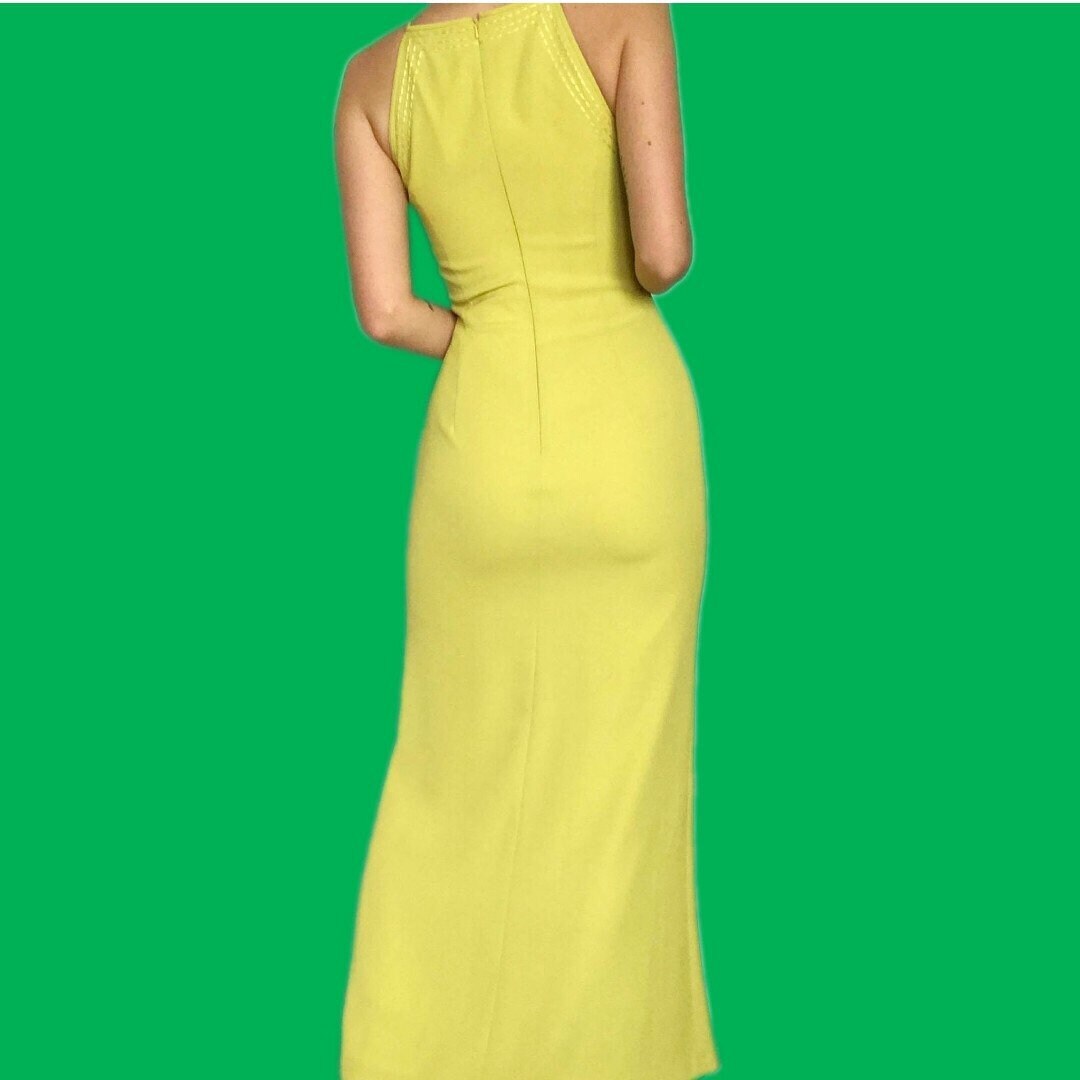 Beautiful vintage lime green fitted evening dress UK S