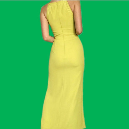 Beautiful vintage lime green fitted evening dress UK S