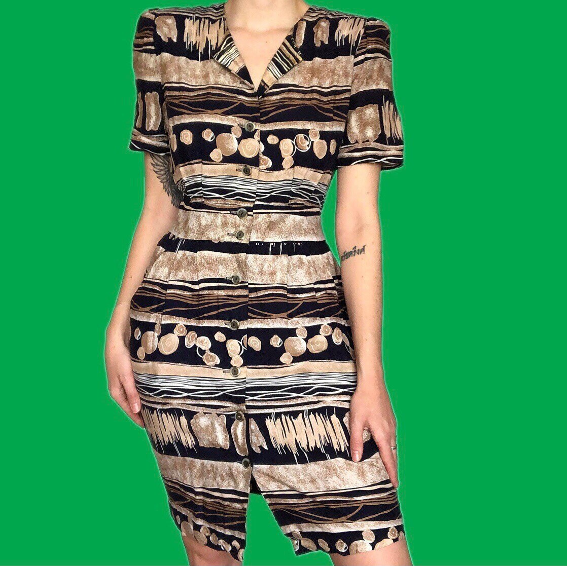 Cute vintage funky print short sleeve summer dress UK M