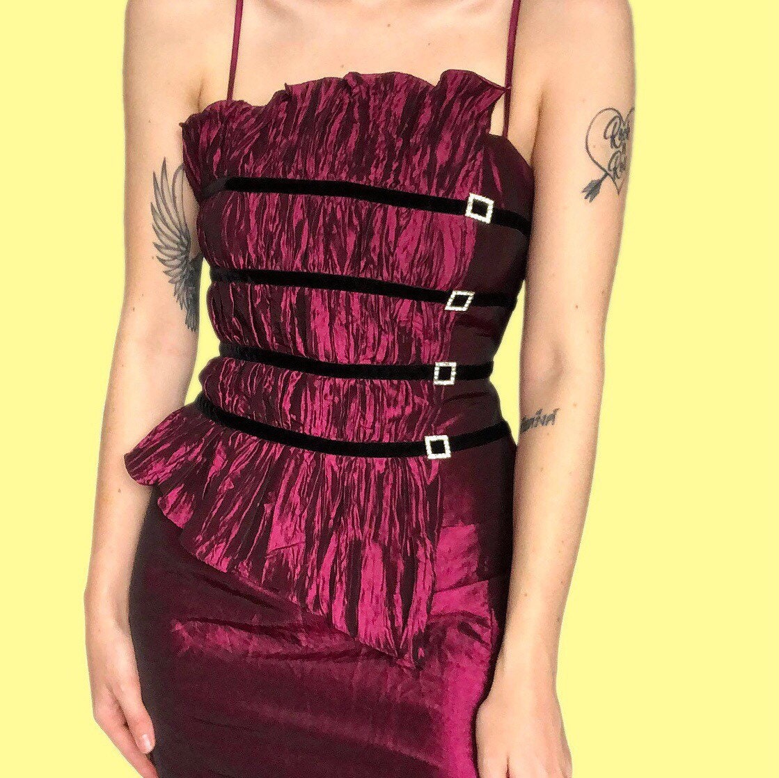 Stunning vintage John Charles maroon satin 2 piece skirt/top UK 14