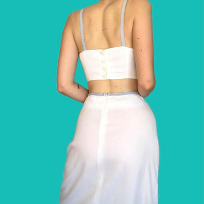 Stunning white/blue summery 2 piece top/skirt set UK 10