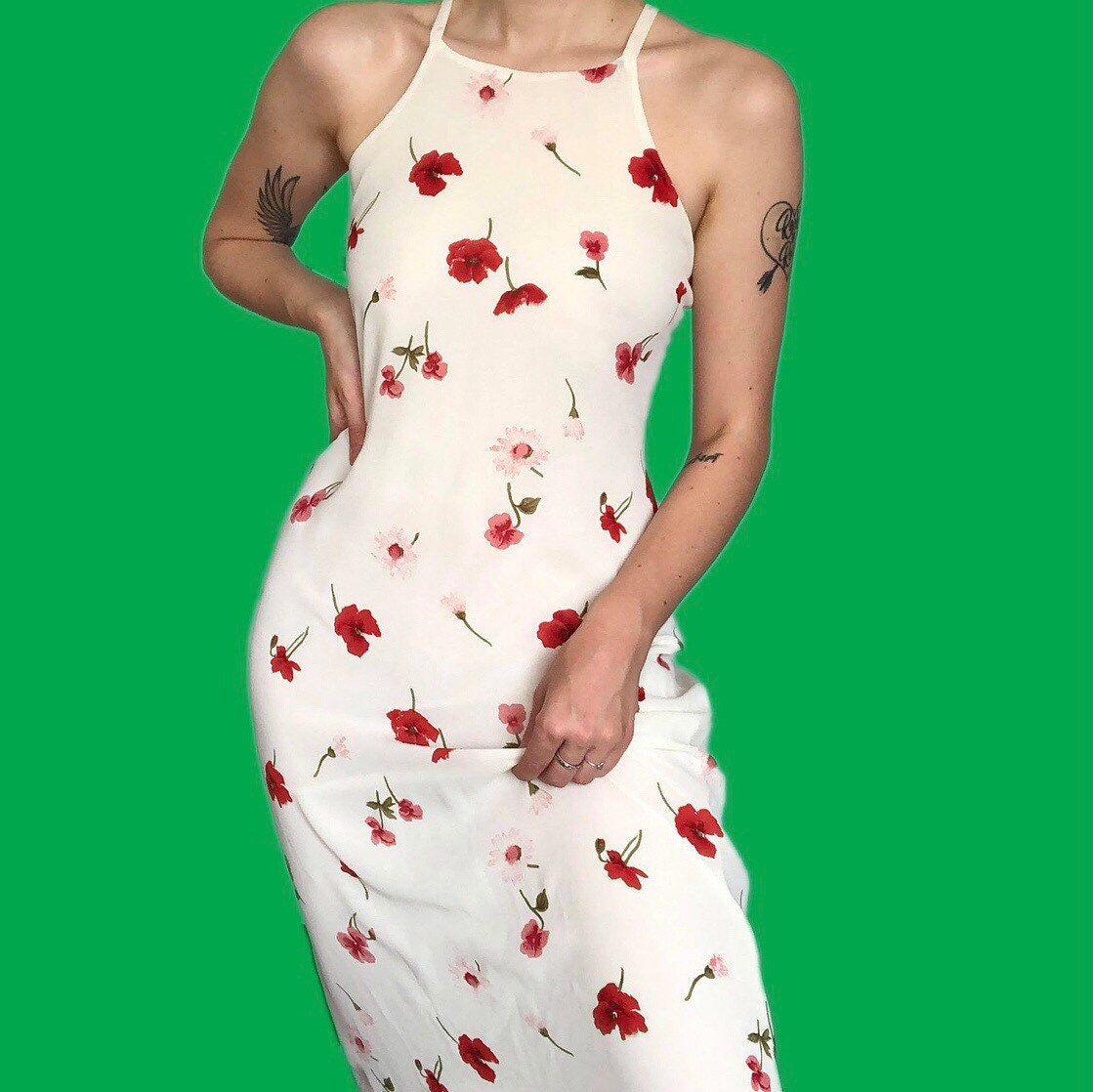 Stunning vintage white floral maxi dress UK 14