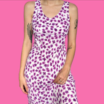 Beautiful white summer floral petite midi dress UK 14