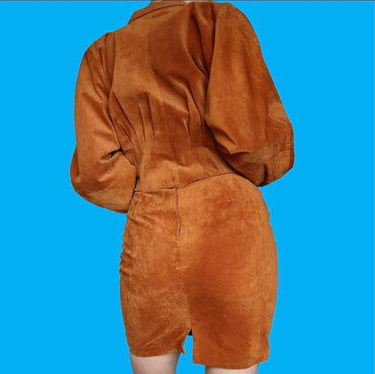 Stunning one of a kind vintage real suede 2 piece jacket/skirt suit set UK 8