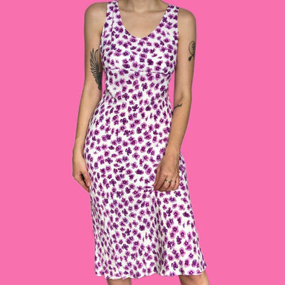 Beautiful white summer floral petite midi dress UK 14