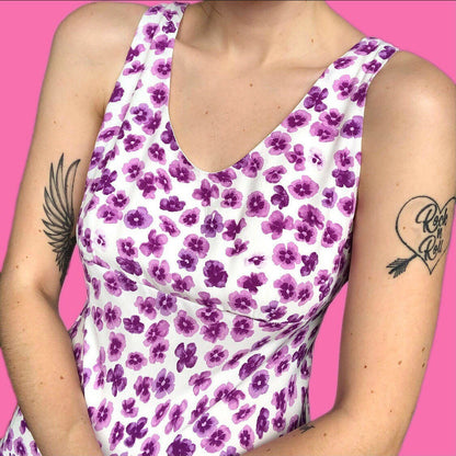 Beautiful white summer floral petite midi dress UK 14