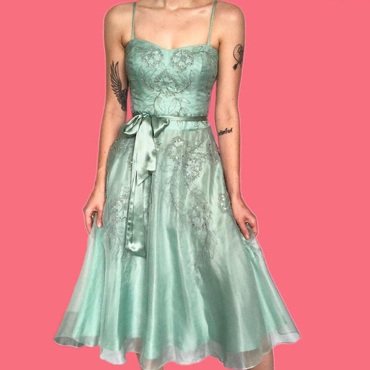 Stunning powder turquoise 100% silk evening prom midi dress UK 16