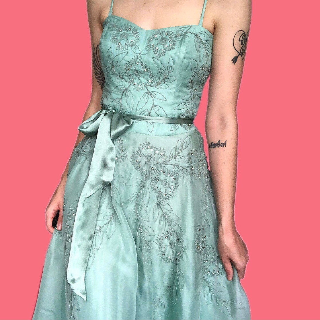 Stunning powder turquoise 100% silk evening prom midi dress UK 16
