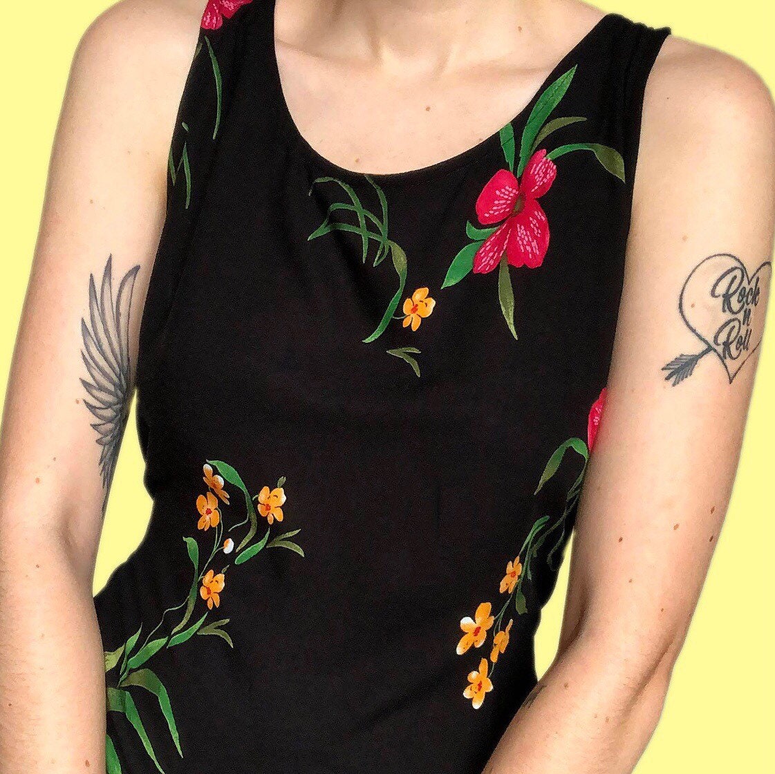 Beautiful vintage black floral print summer maxi dress UK L