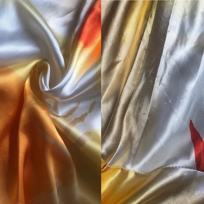 Beautiful silky colourful print fishtail evening prom dress UK 10