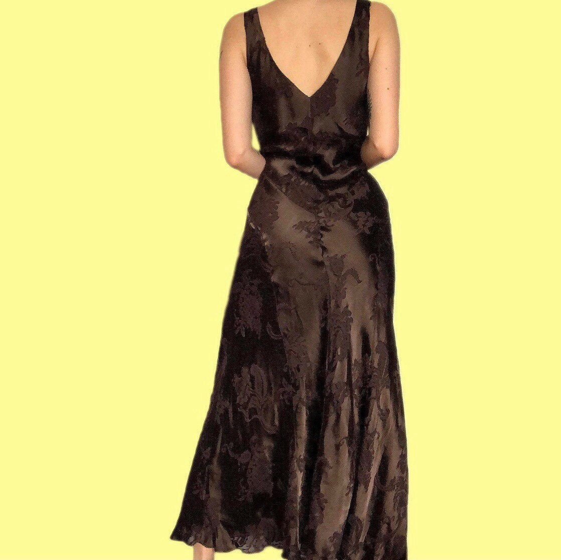 Stunning vintage Laura Ashley brown floral silk blend slip evening dress UK 12