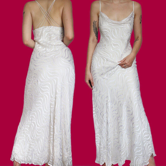 Stunning white silk blend evening prom slip dress UK 8