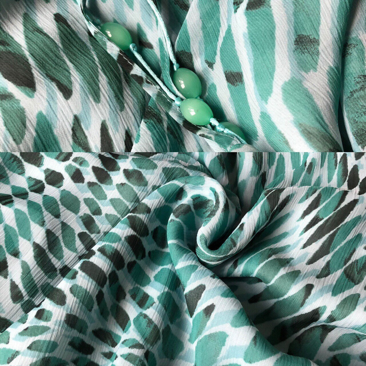 Beautiful teal funky print chiffon slip evening dress UK 16