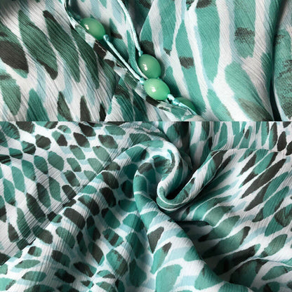 Beautiful teal funky print chiffon slip evening dress UK 16