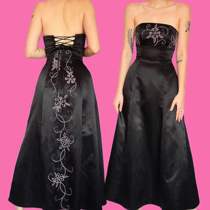 Beautiful black a-line strapless evening prom dress UK 8 EU 36