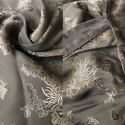 Beautiful vintage silk blend grey floral 2 piece top/skirt set UK 10