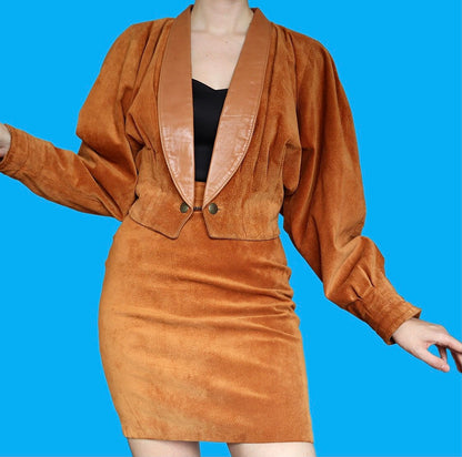 Stunning one of a kind vintage real suede 2 piece jacket/skirt suit set UK 8