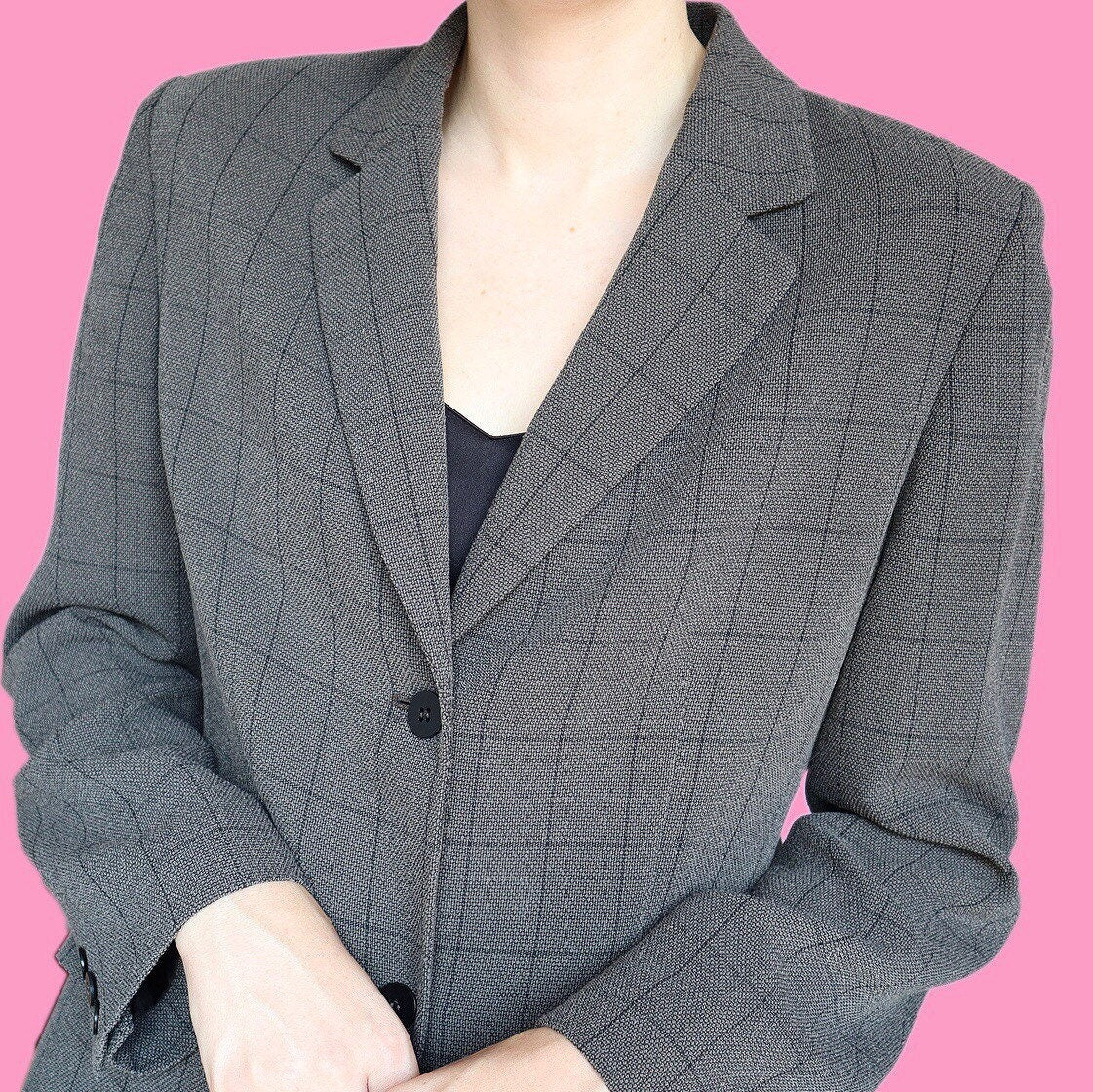 Beautiful vintage grey check 2 piece skirt suit UK 12