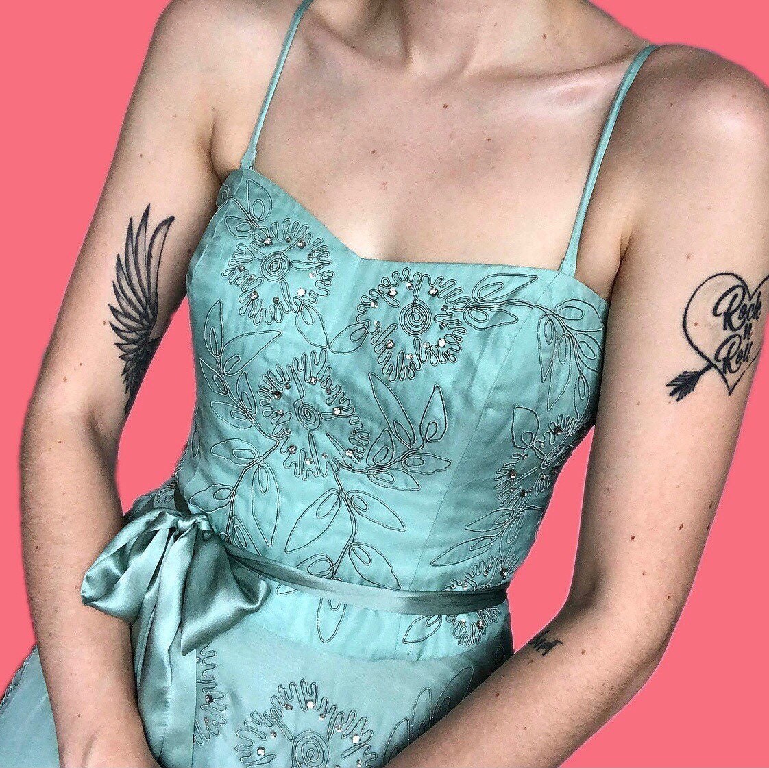 Stunning powder turquoise 100% silk evening prom midi dress UK 16