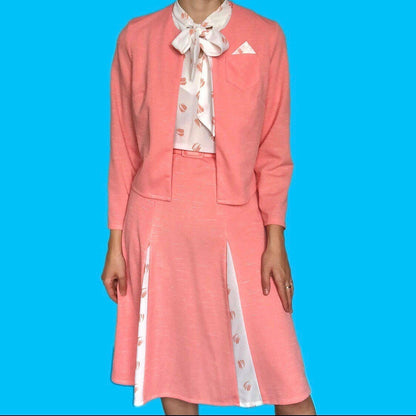 Super cute vintage peach 2 piece cardigan/dress set UK 12