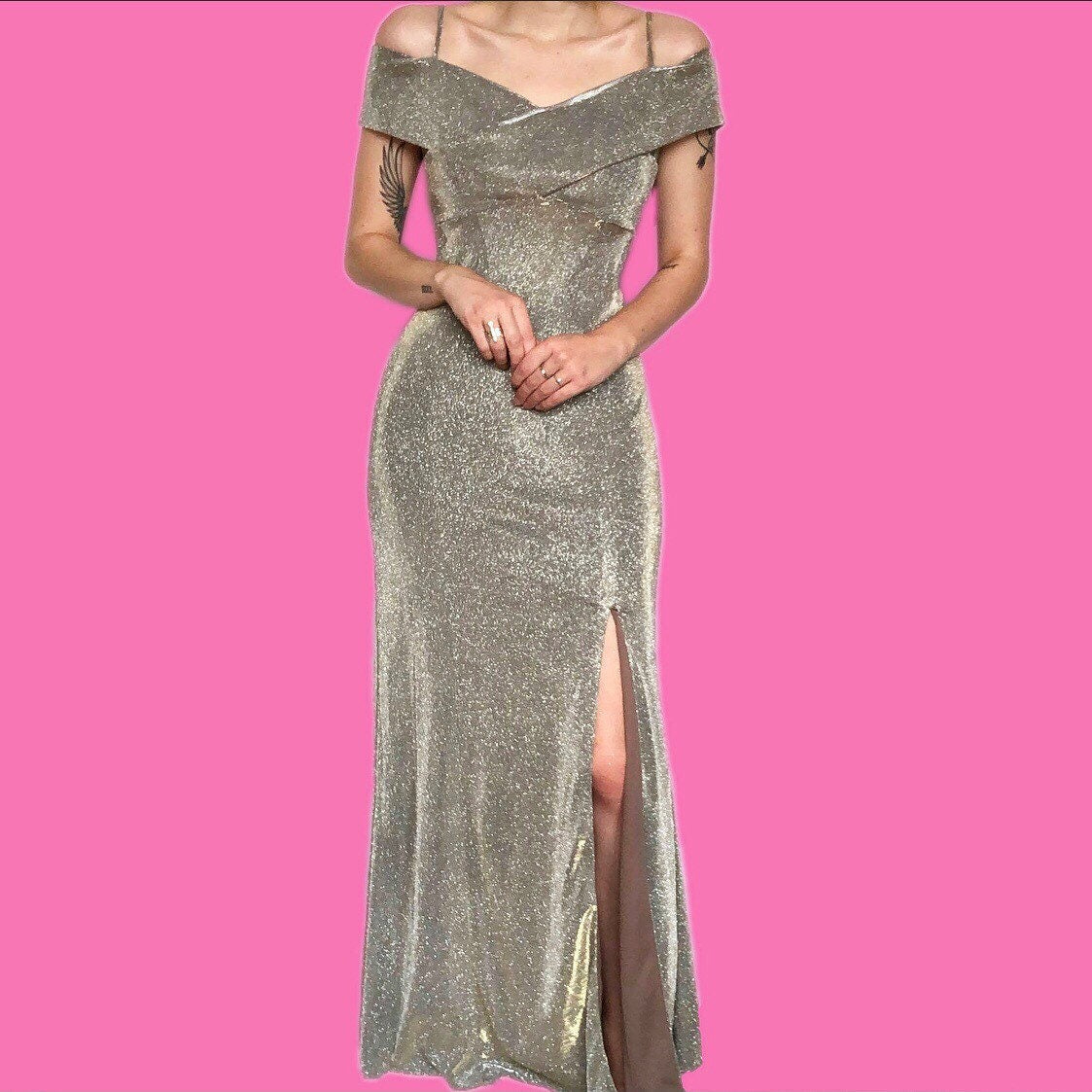 Stunning vintage glittery silver prom evening dress UK 14