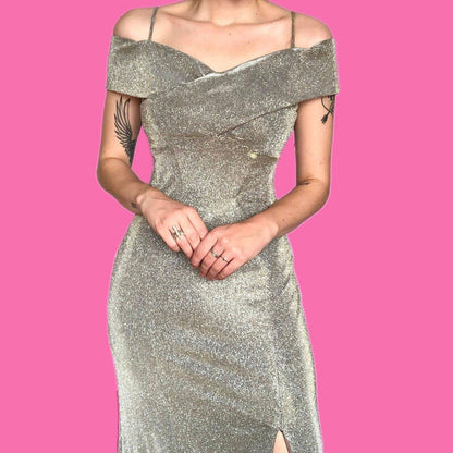 Stunning vintage glittery silver prom evening dress UK 14