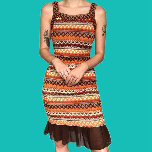 Super cute striped colourful print stretch mini dress UK S