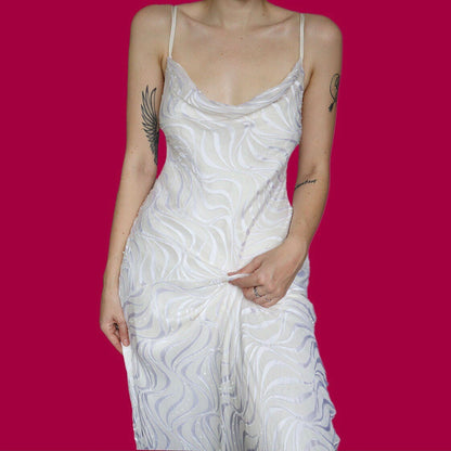 Stunning white silk blend evening prom slip dress UK 8