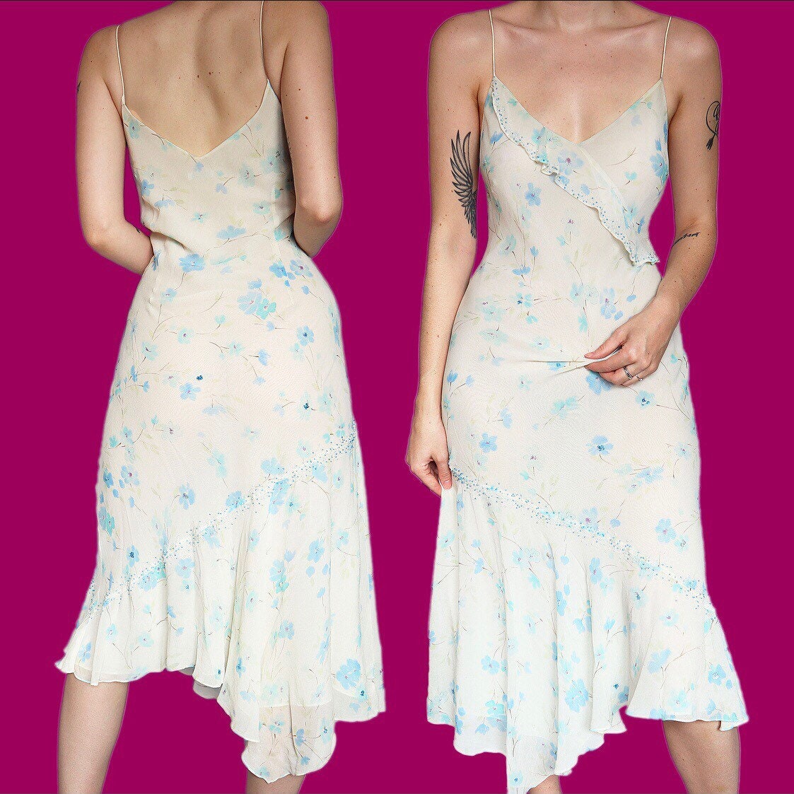 Stunning vintage 100% silk floral midi slip evening dress UK 14