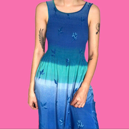 Beautiful vintage blue floral summer maxi dress UK M