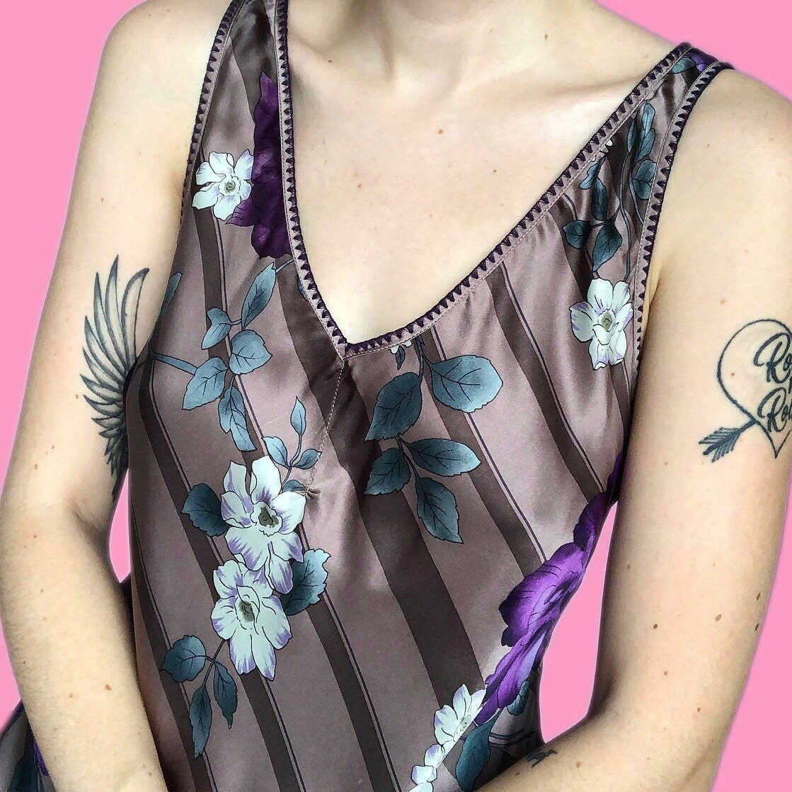 Stunning Monsoon 100% silk stripey floral print midi slip dress UK 14 EU 42