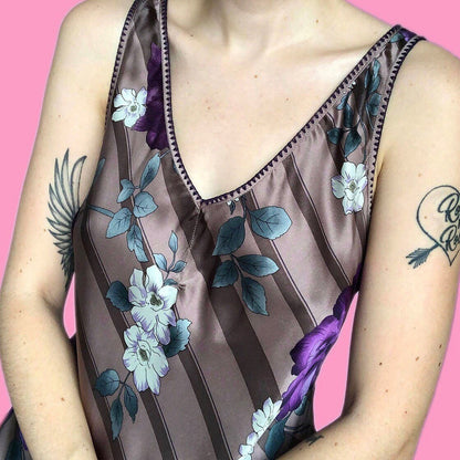 Stunning Monsoon 100% silk stripey floral print midi slip dress UK 14 EU 42