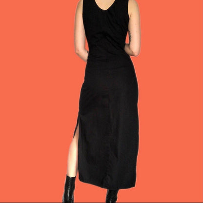 Beautiful tropical floral 100% cotton black maxi dress UK L