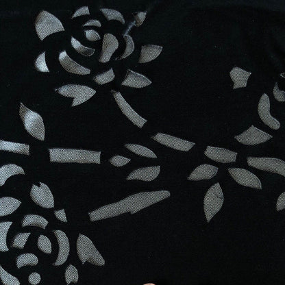 Stunning black velvet stretch floral detail midi evening party dress UK 12 EU 40