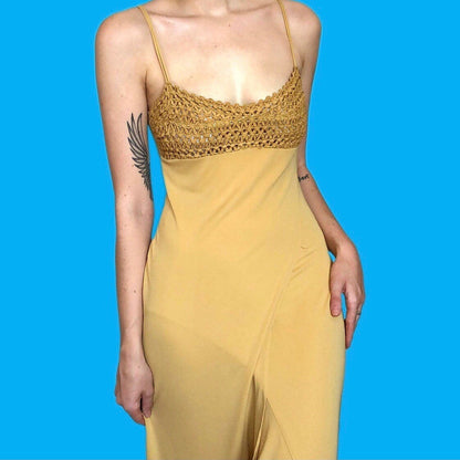 Beautiful mustard maxi evening dress UK S