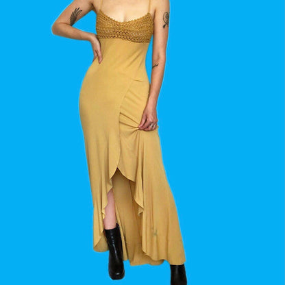 Beautiful mustard maxi evening dress UK S