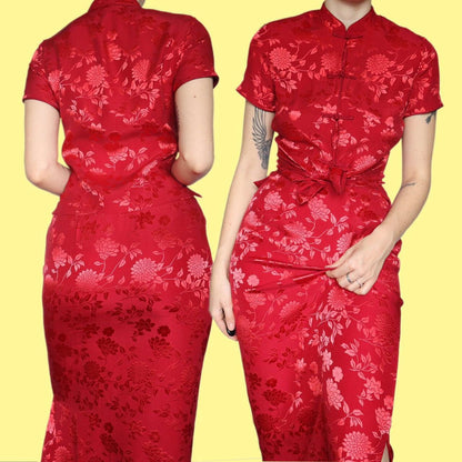Beautiful vintage Monsoon red silk blend floral 2 piece top/skirt set UK 8-10
