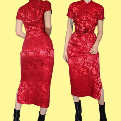 Beautiful vintage Monsoon red silk blend floral 2 piece top/skirt set UK 8-10