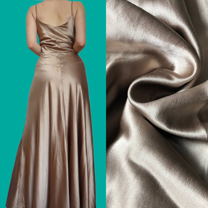 Beautiful 100% silk gold satin slip evening prom dress UK 16