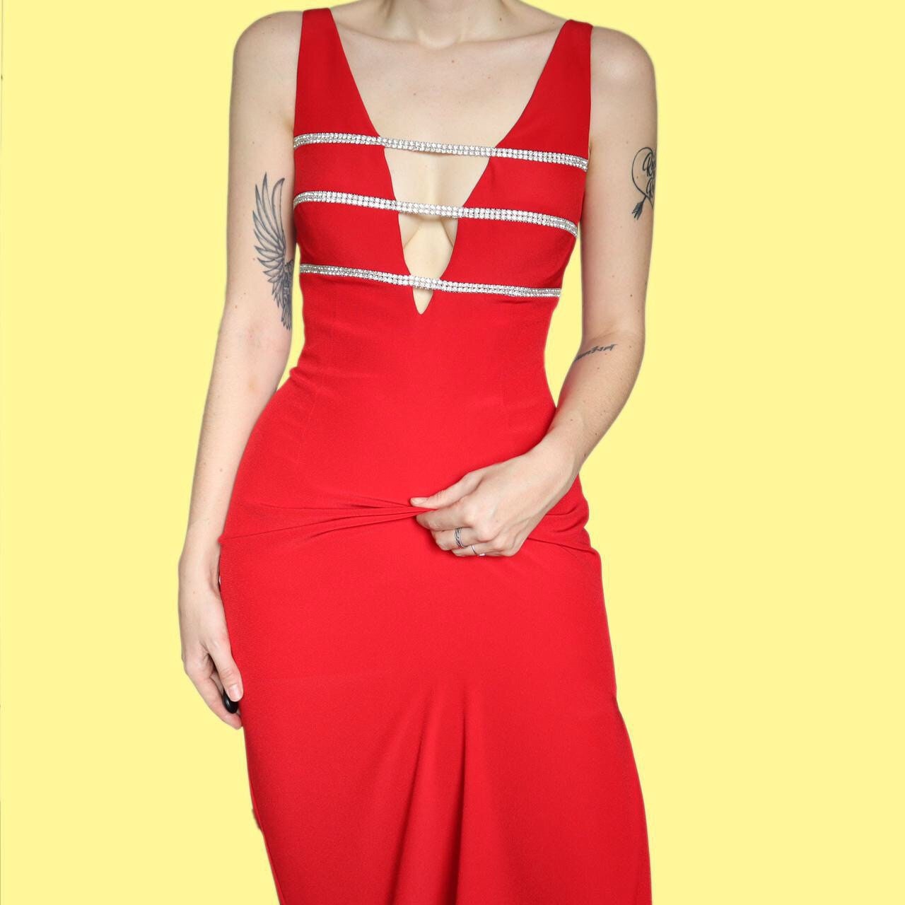 Beautiful red diamanté detail evening prom dress UK 12