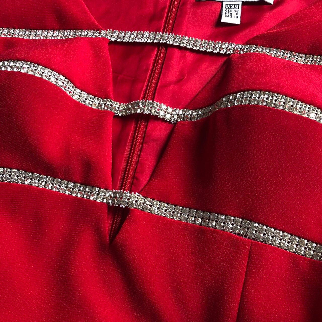 Beautiful red diamanté detail evening prom dress UK 12