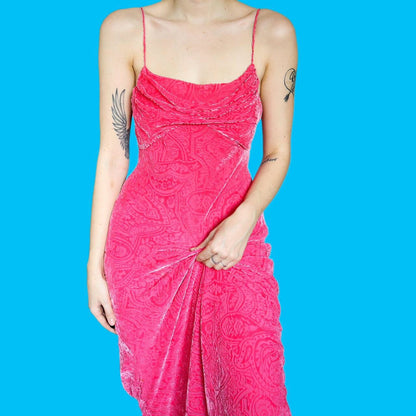 The cutest pink velvet print evening slip dress UK 12