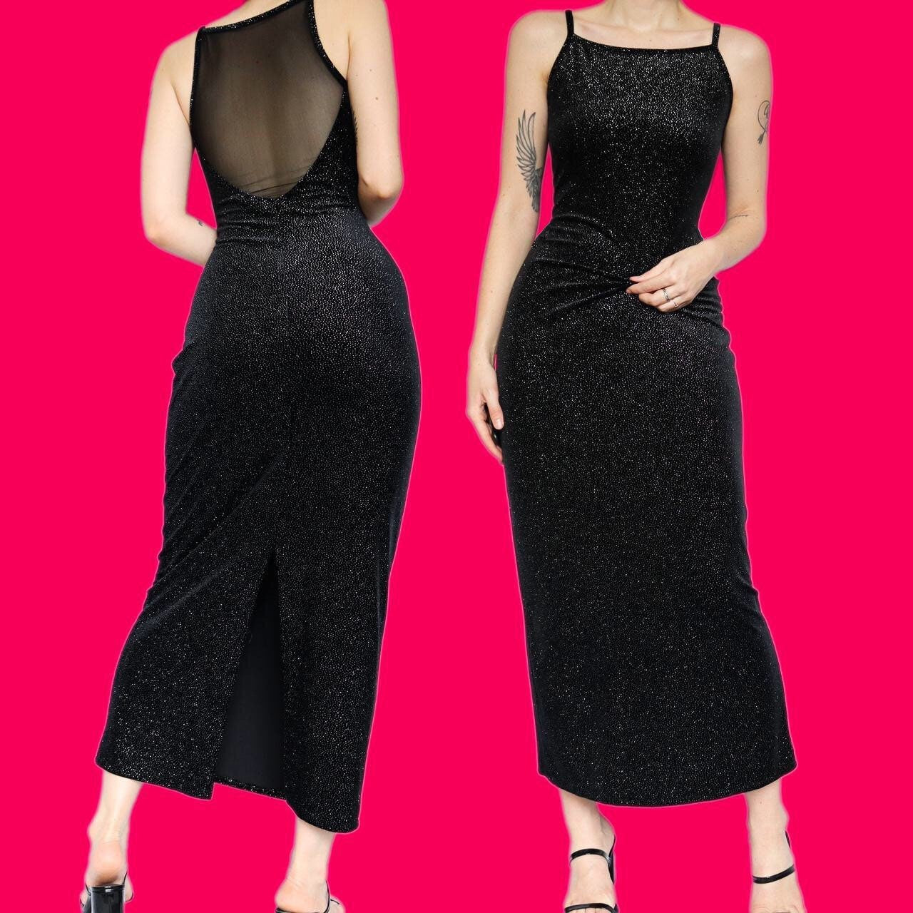 Stunning y2k black glittery stretch evening party dress UK 12