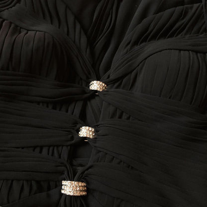 Super chic vintage chiffon black diamanté midi party dress UK 10