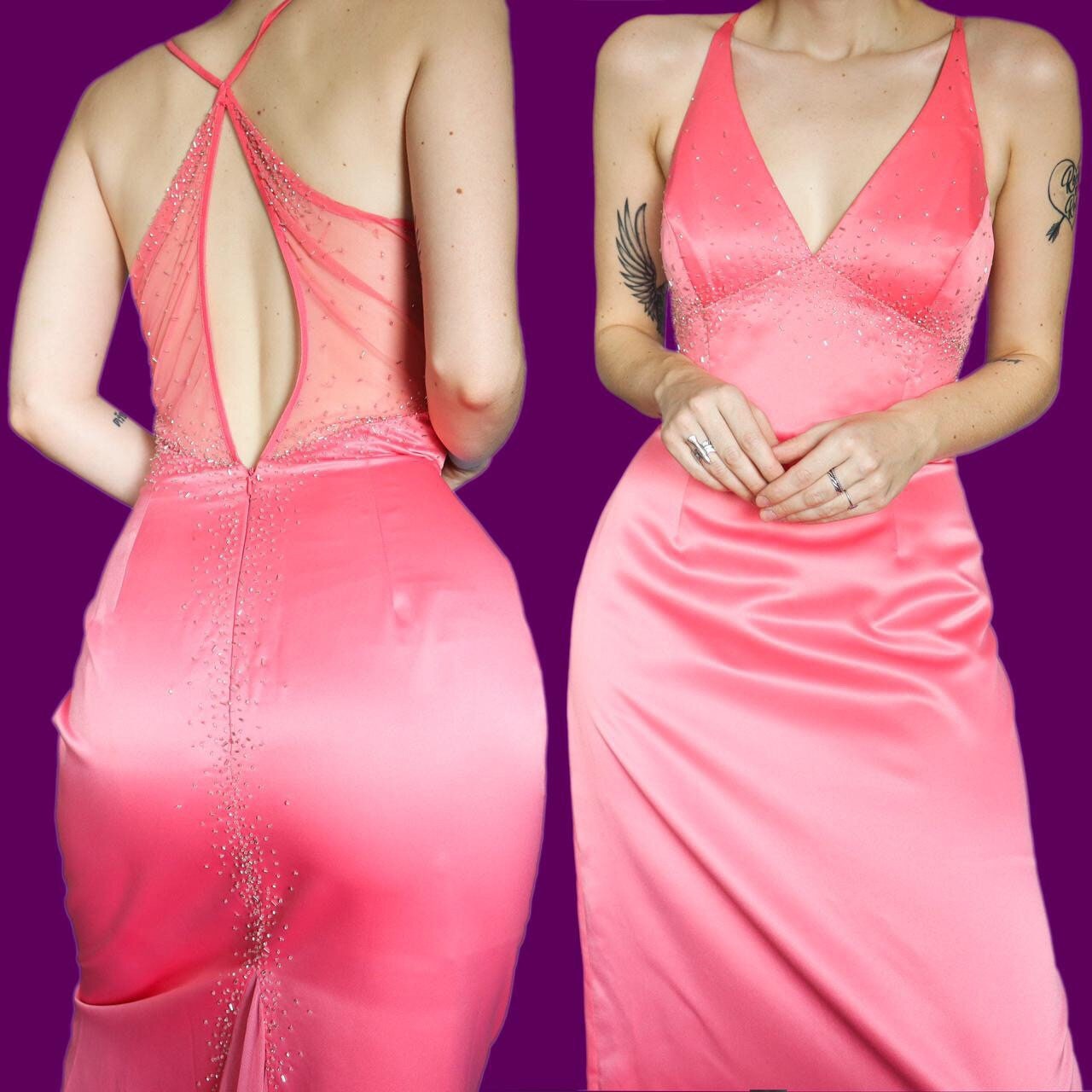 Beautiful peachy pink evening prom dress UK 12