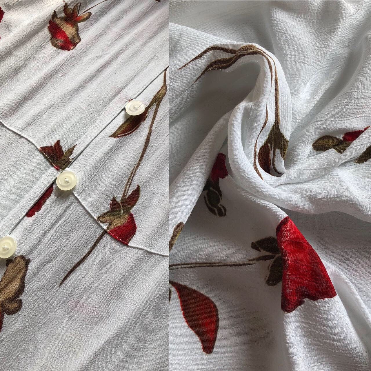 Stunning vintage white rose print summer midi dress UK 14