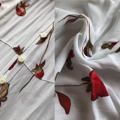 Stunning vintage white rose print summer midi dress UK 14