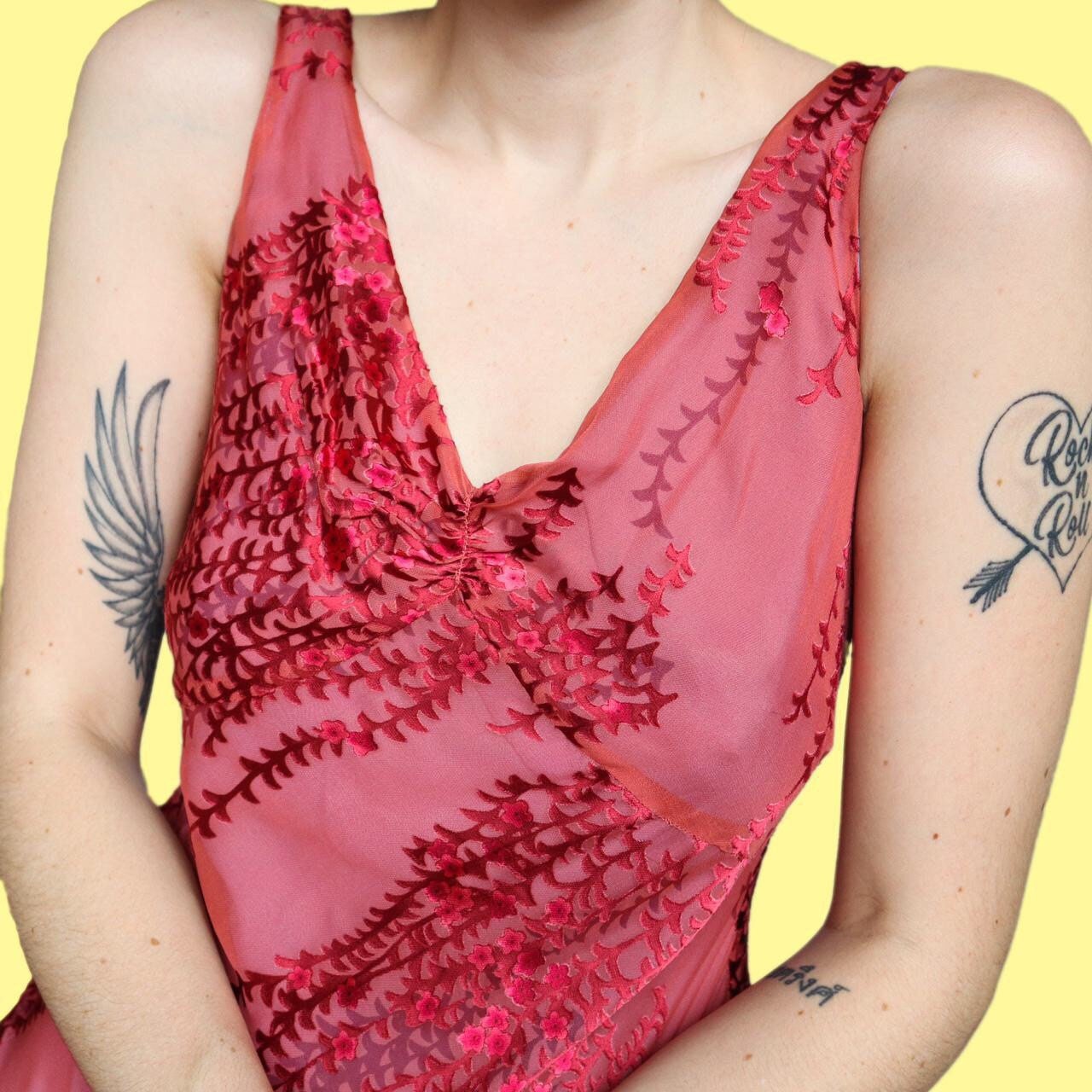 Beautiful silk blend floral print frilly evening party dress UK 10