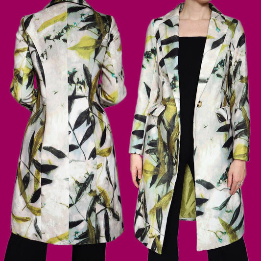 Beautiful leafy green long line coat UK 10